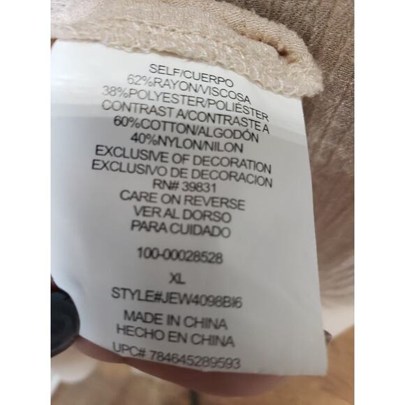 Jolt Top Blouse Women's XL Beige Floral Lace Overlay Rayon Long Sleeve V Neck - Picture 6 of 11